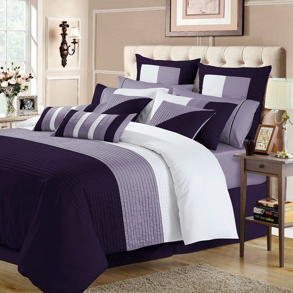 Embellish Horizontal Pleats Duvet Set Purple & Light Purple