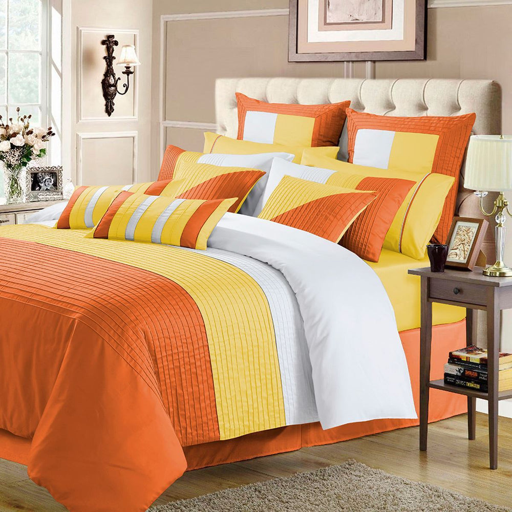 Embellish Horizontal Pleats Duvet Set Orange & Yellow
