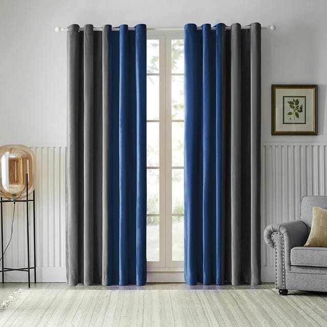 Luxury Velvet Curtains Grey & Blue LEC-135