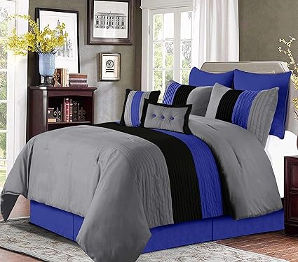 EMBELLISH HORIZONTAL PLEATS DUVET SET (BLACK,GREY,BLUE)