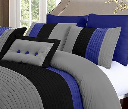 EMBELLISH HORIZONTAL PLEATS DUVET SET (BLACK,GREY,BLUE)