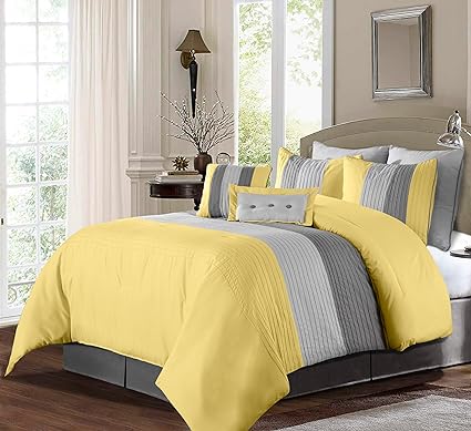 EMBELLISH HORIZONTAL PLEATS DUVET SET (YELLOW,GRAY,PALOMA)