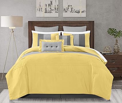 EMBELLISH HORIZONTAL PLEATS DUVET SET (YELLOW,GRAY,PALOMA)