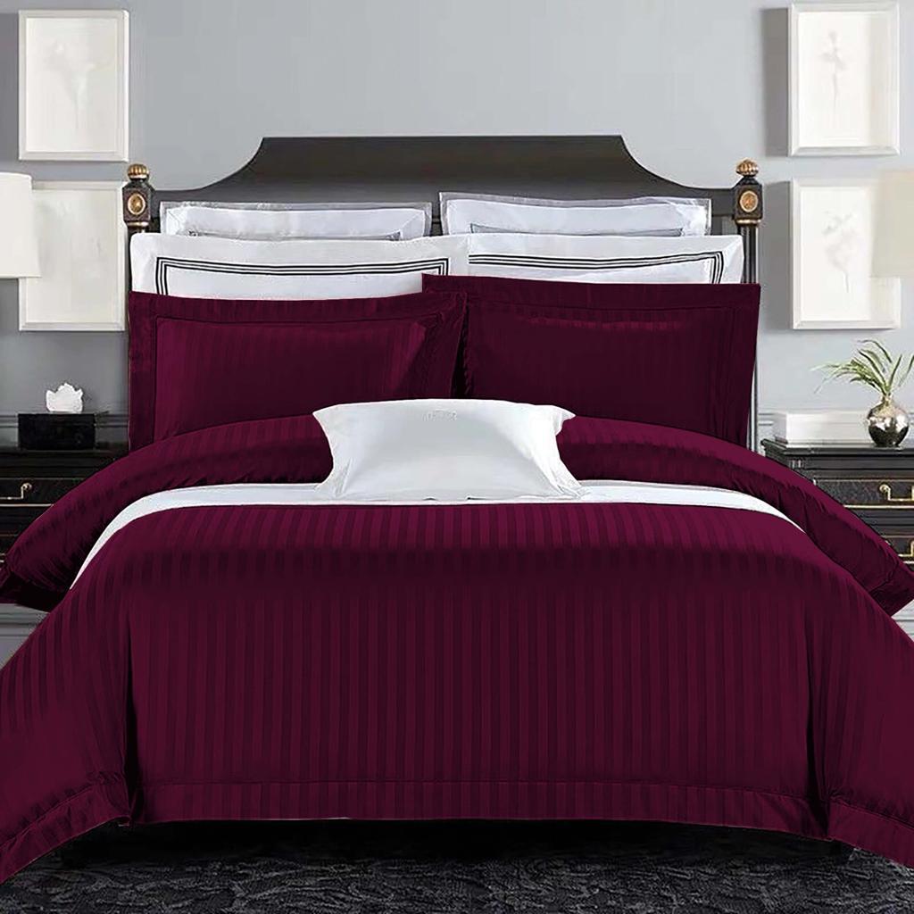 6 Pcs Micro Stripe Duvet Set Maroon