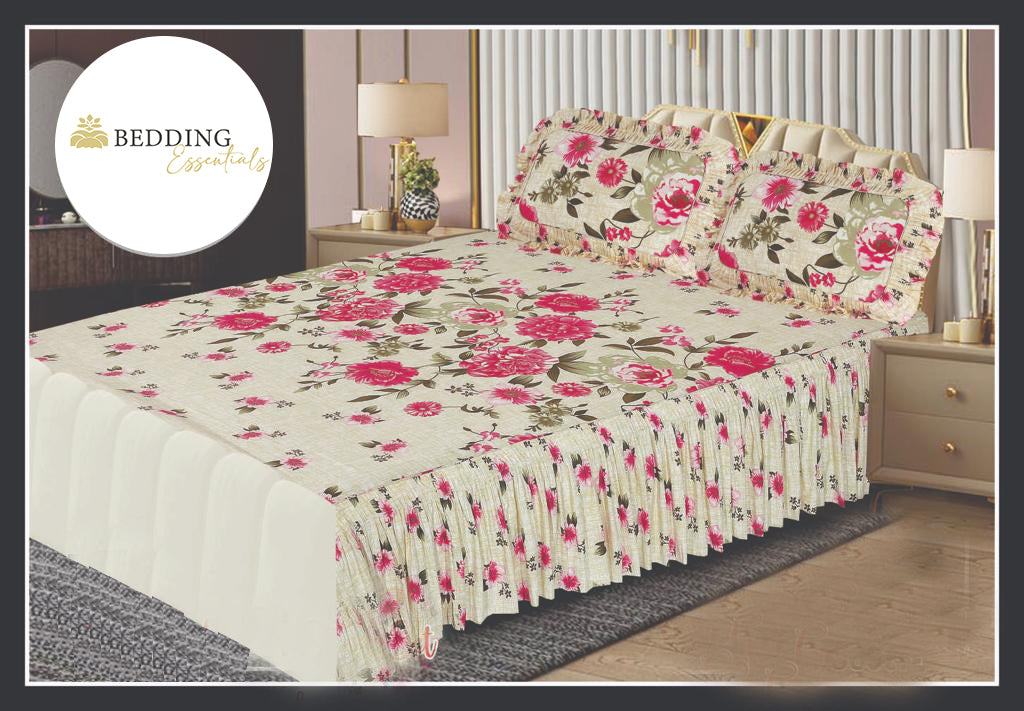 3Pcs Printed Frill Bed Sheet Set BE-826