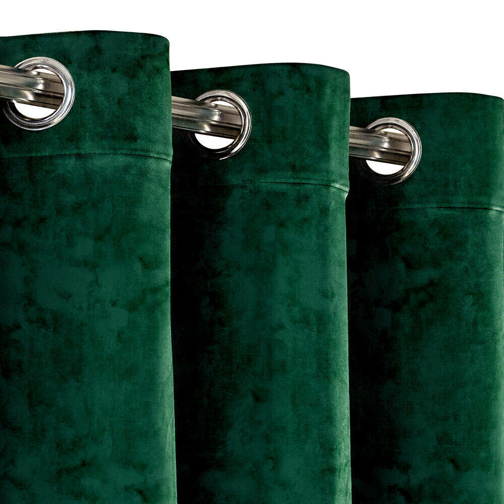 2 Piece Luxury Plain Velvet Curtain-Green