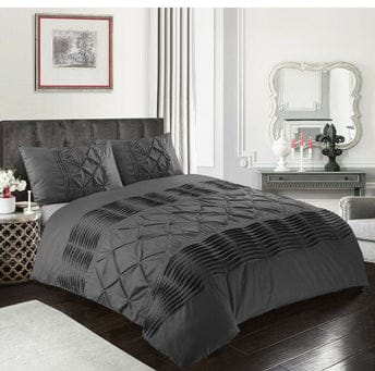 DIAMOND PINTUCK IMPERIAL CHARCOAL GREY DUVET SET 8 PCS (LUXURY)