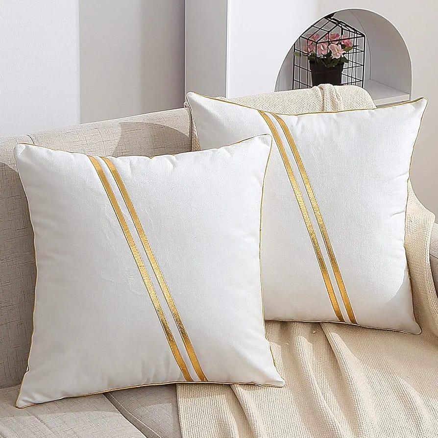 Luxury Velvet Cushion Covers Off white With Gold.