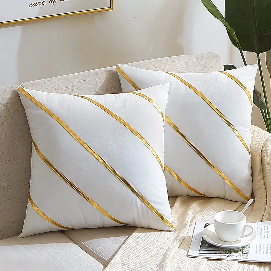 Luxury Velvet Cushion Covers Off white With Gold.