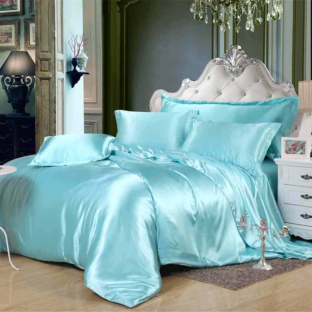 8Pc Luxury Silk Duvet Set -Aqua Blue