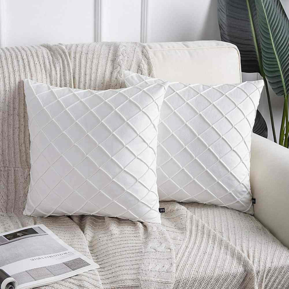 pack of 2 Velvet Pleated Square Cushion - White