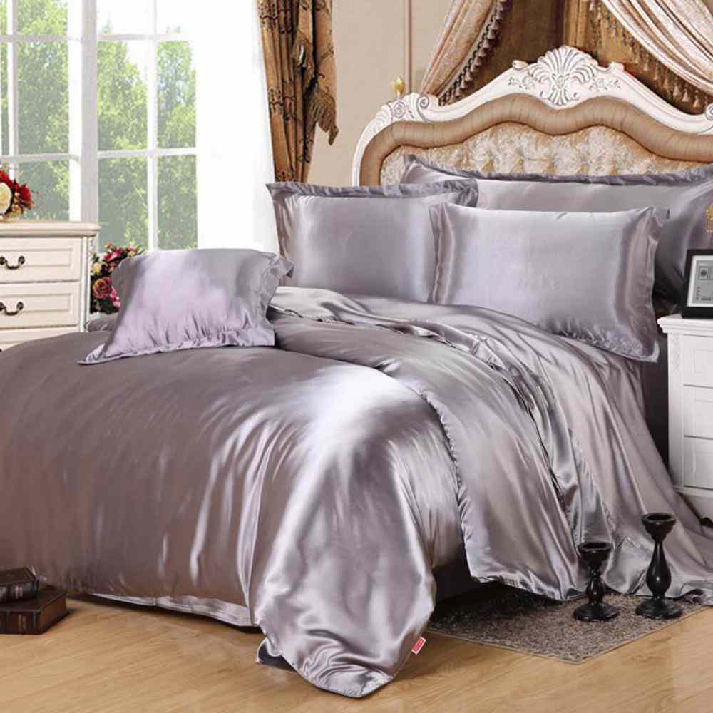 8Pc Luxury Silk Duvet Set - Silver Grey