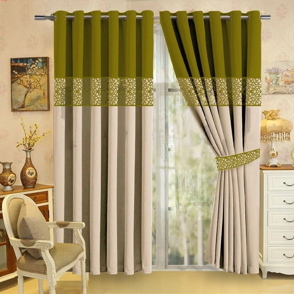 2 PC'S LUXURY VELVET EMBROIDERED CURTAINS(DOUBLE SHADED)