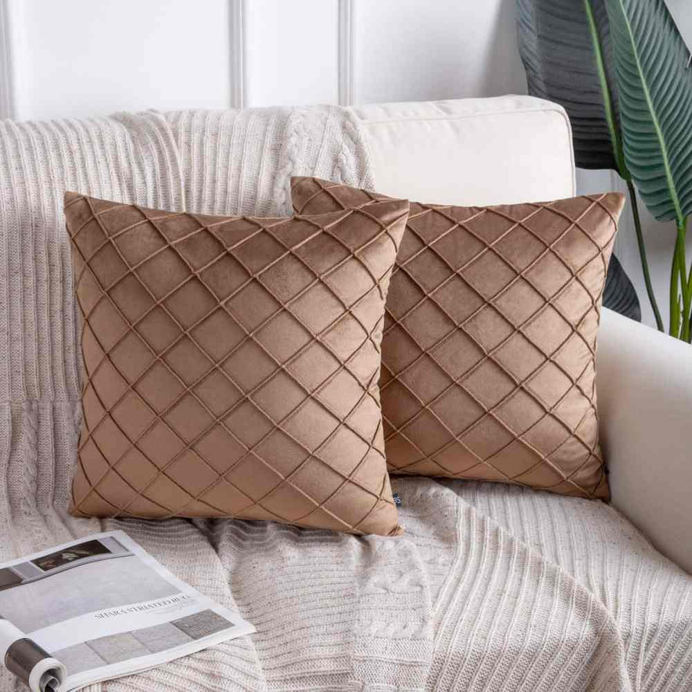 Pack of 2 Velvet Pleated Square Cushion - Brown