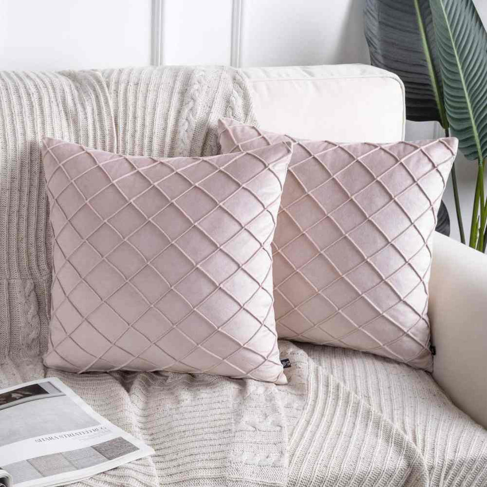 Pack of 2 Velvet Pleated Square Cushion - Peach