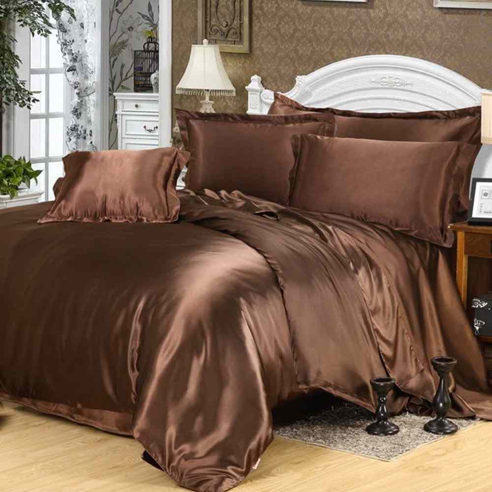 8Pc Luxury Silk Duvet Set - Chocolate