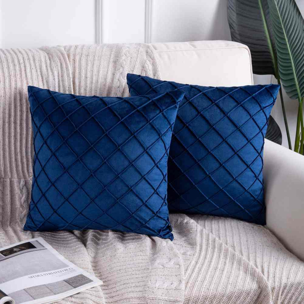 pack of 2 Velvet Pleated Square Cushion - Blue