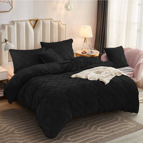 8 Pc's Velvet Cross Pleated Duvet Set - Black