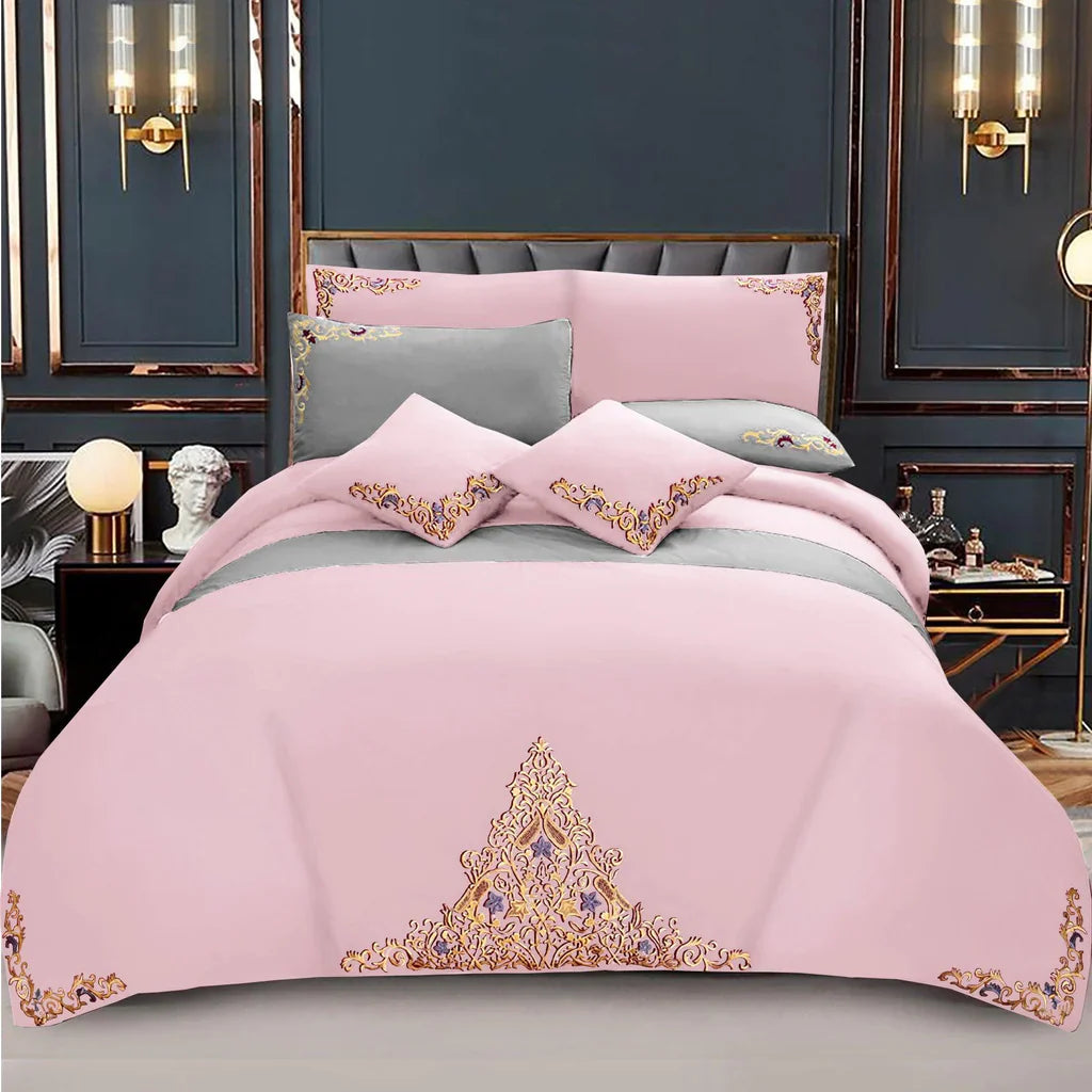 Mariana Centered Embroidered Motif Duvet Cover Set Pink 1510