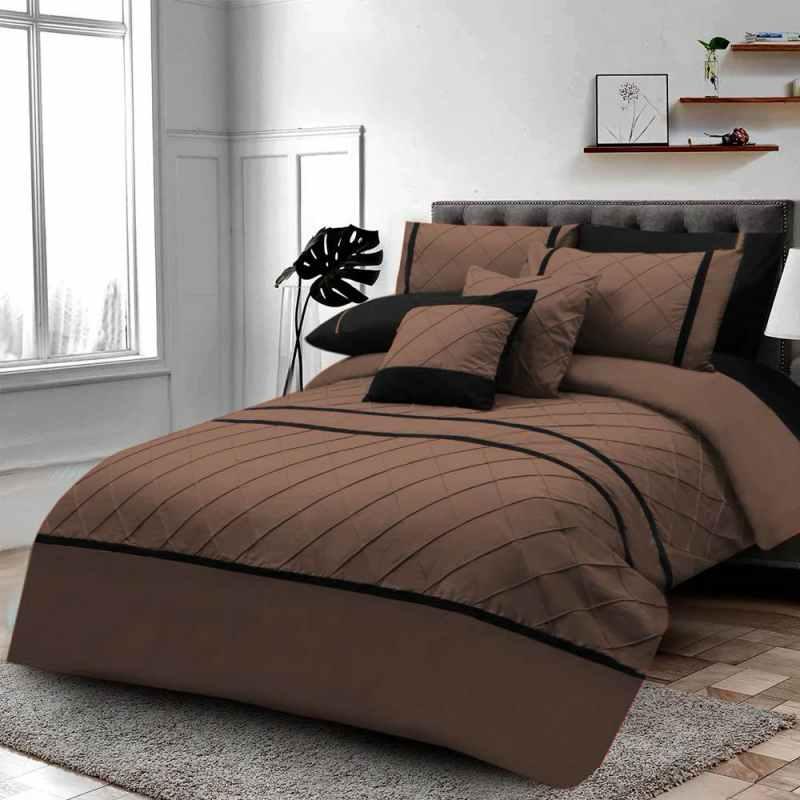 Pinch Pleated Duvet Set Brown&Black