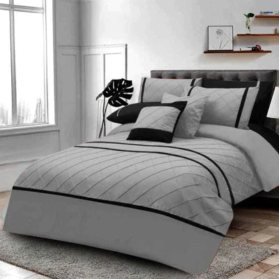 Pinch Pleated Duvet Set Grey&Black