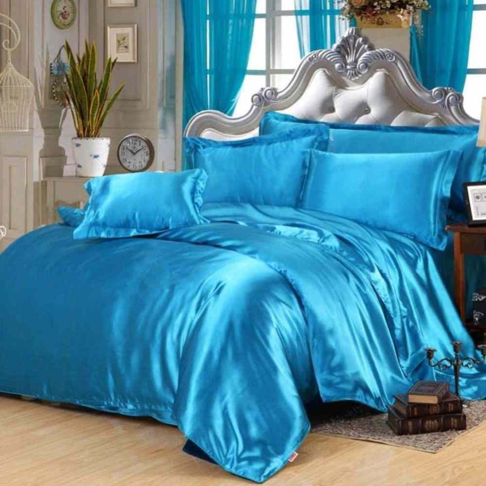 8Pc Luxury Silk Duvet Set -Turquoise Blue