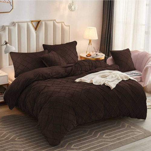 8 Pc's Velvet Cross Pleated Duvet Set - Brown