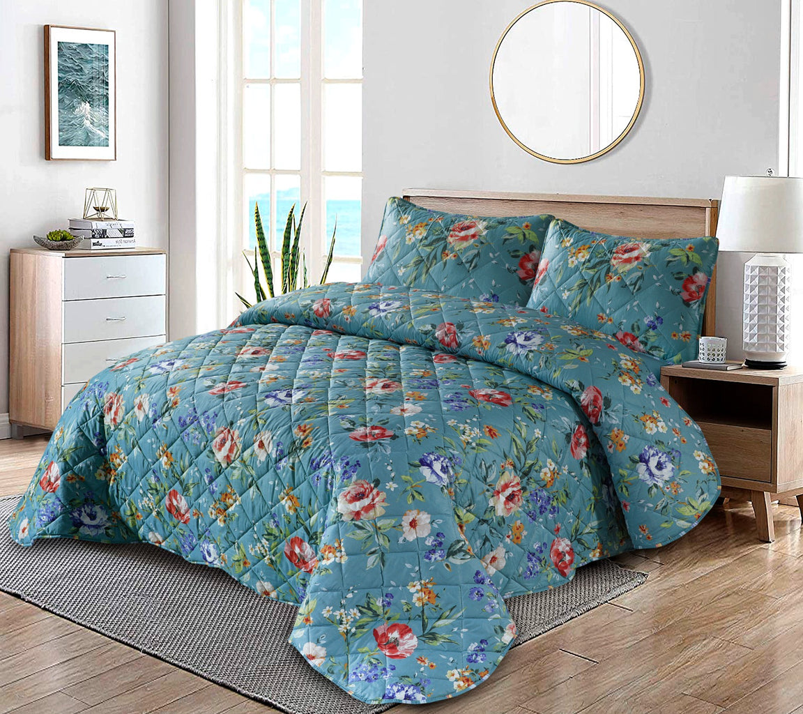 Blue FloralPremium Comforter Set-3 Pice