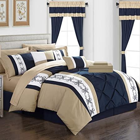 Beige & Blue Embroided Pintuck Duvet Set - Dreams home pk