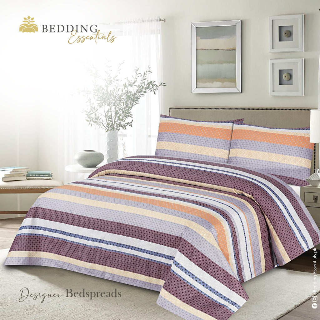 3 Pcs Ultrasonic Bedspread Set Earthy Tones Stripes Design BE BSP 1