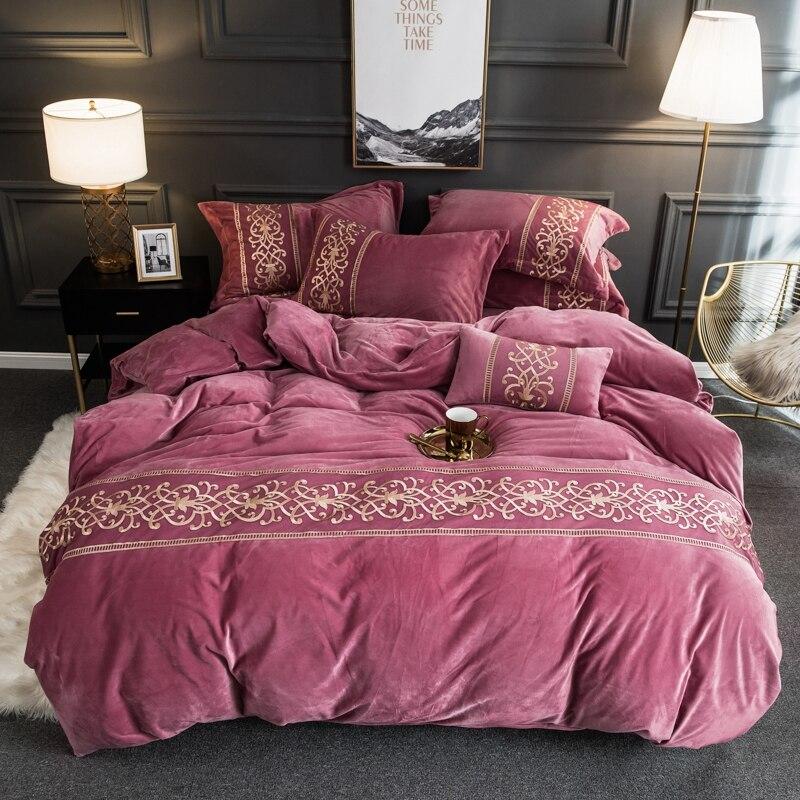 Luxury Aplic Work Velvet Duvet Pink