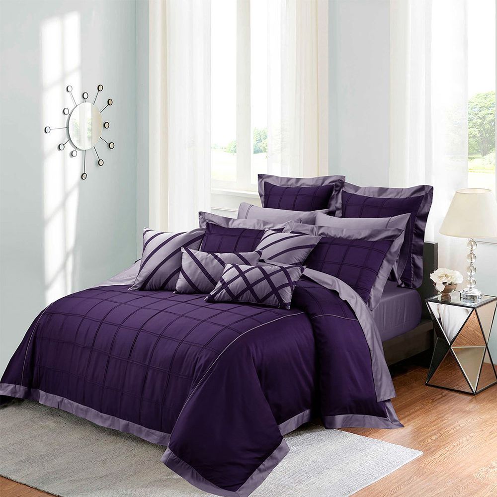 Purple Embellish Box Pleats Duvet Set