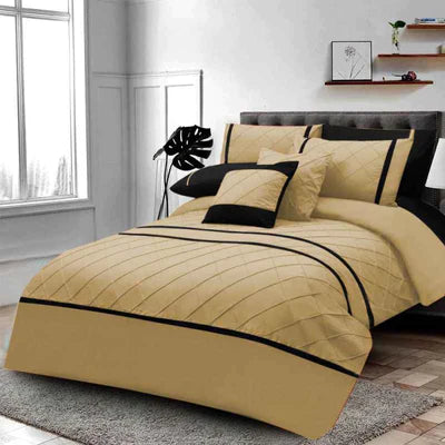 Pinch Pleated Duvet Set Beige&Black