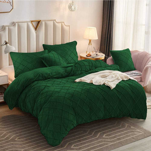 8 Pc's Velvet Cross Pleated Duvet Set - Green