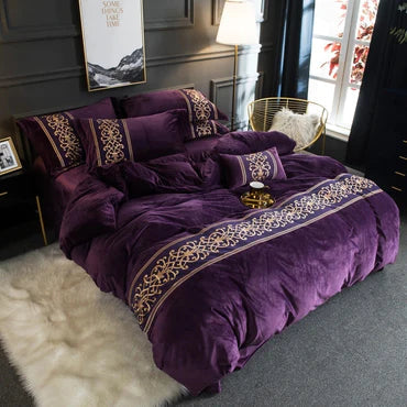 Luxury Aplic Work Velvet Duvet Purple