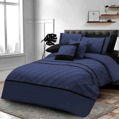 Pinch Pleated Duvet Set Blue&Black