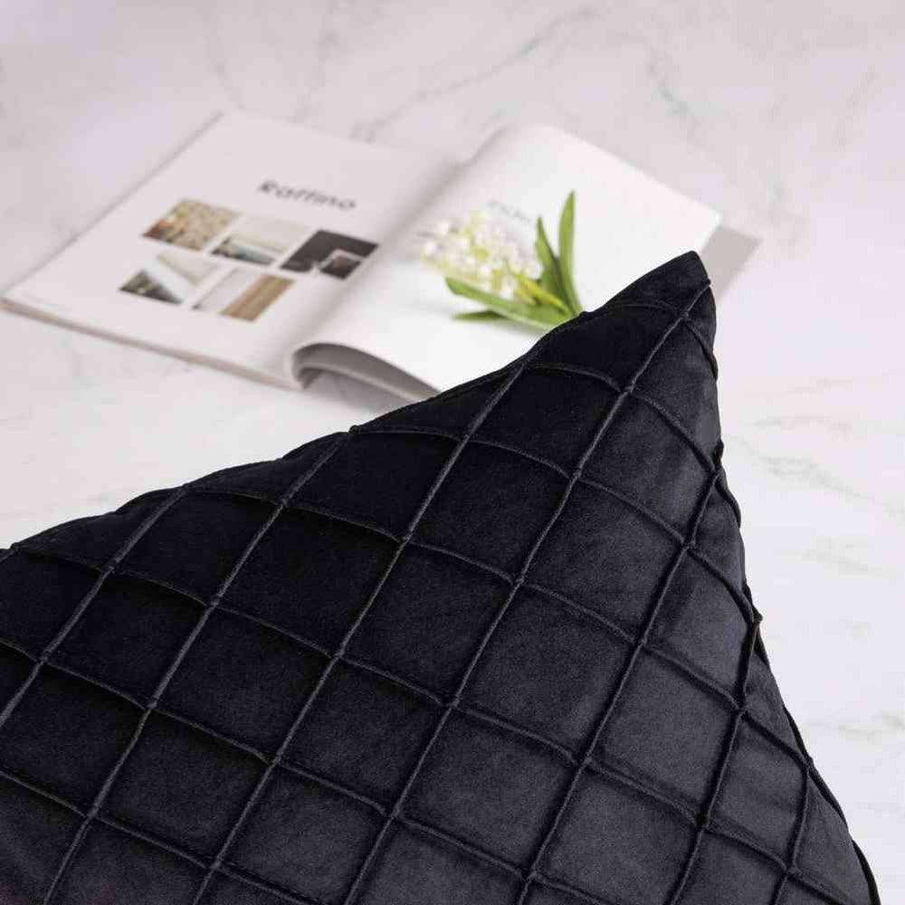 pack of 2 Velvet Pleated Square Cushion - Black