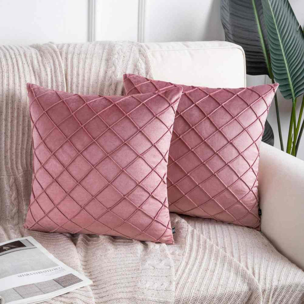 pack of 2 Velvet Pleated Square Cushion - Pink