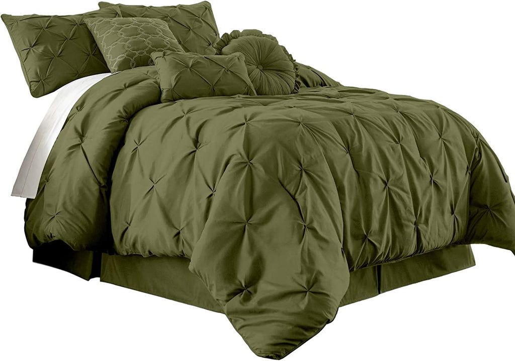 Diamond Pintuck Imperial Olive Green-Duvet Set 8 Pcs (Luxury)