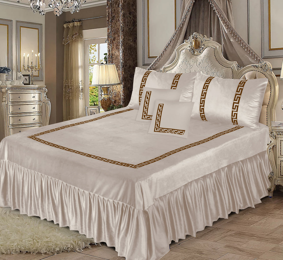 5PCS OFF WHITE VELVET FRILL BED SHEET SET BE-1508