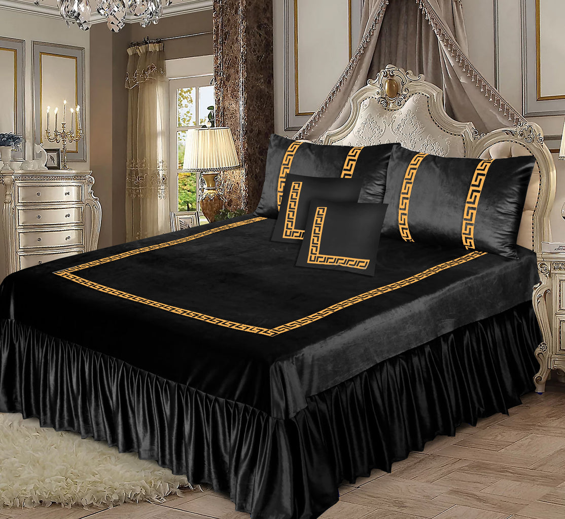 5PCS BLACK VELVET FRILL BED SHEET SET BE-1500