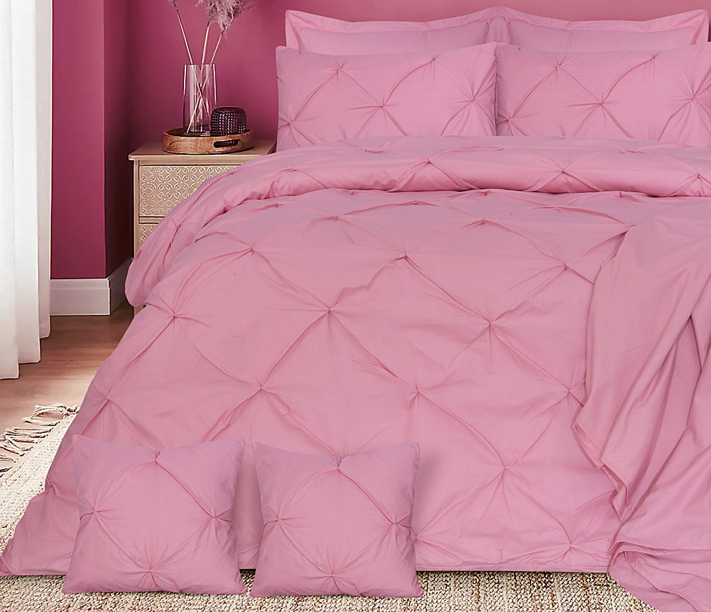 Diamond Pintuck Imperial Pink Duvet- Set 8 Pcs (Luxury)