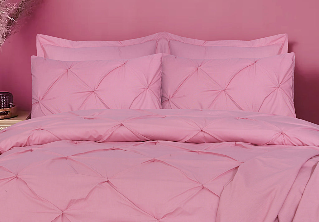 Diamond Pintuck Imperial Pink Duvet- Set 8 Pcs (Luxury)