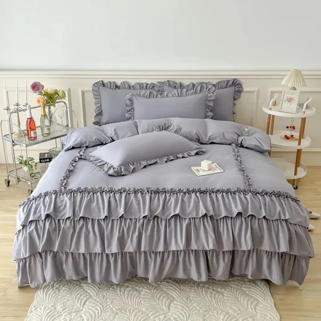 Ruffle Imperial Grey-Duvet Set 8 Pcs (Luxury) 1535