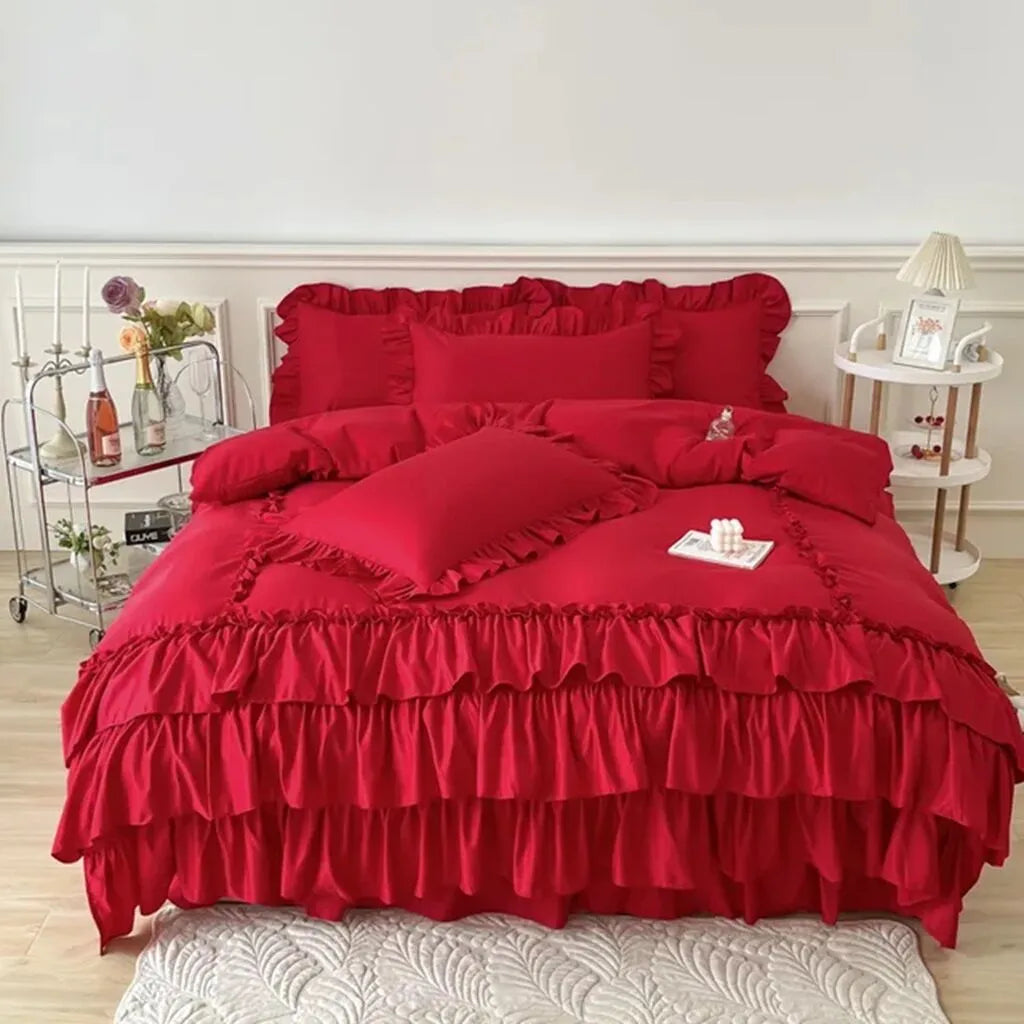 Ruffle Imperial Red-Duvet Set 8 Pcs (Luxury) 1534