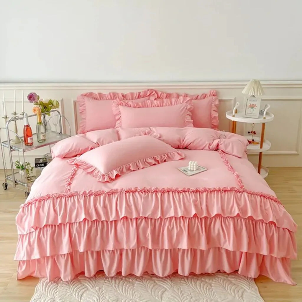 Ruffle Imperial Pink-Duvet Set 8 Pcs (Luxury) 1529