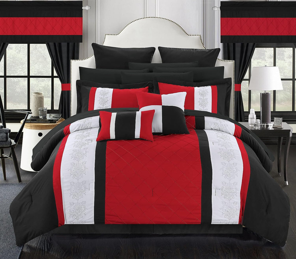 Luxury Embroidered Duvet Set-Red and Black