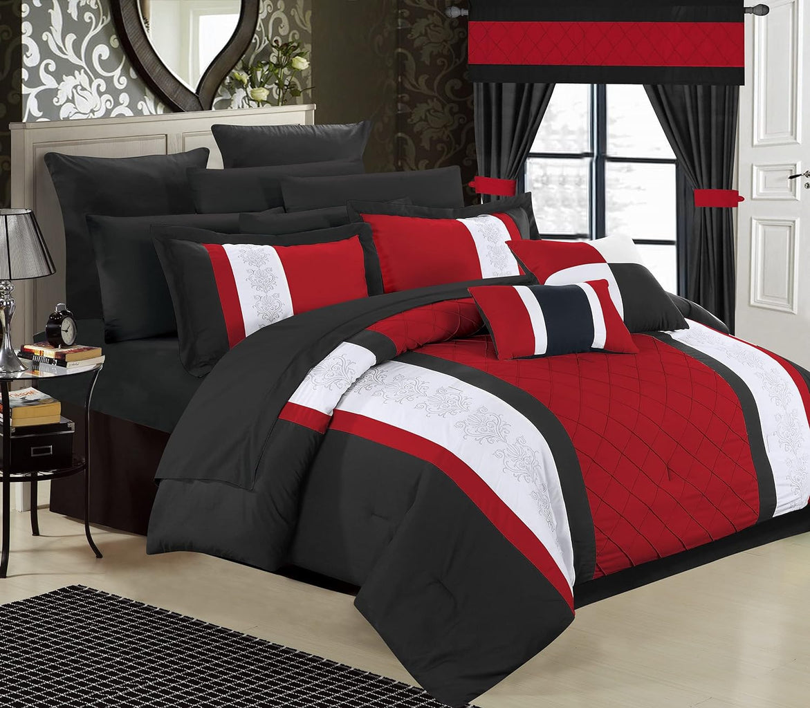 Luxury Embroidered Duvet Set-Red and Black