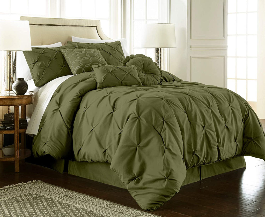 Diamond Pintuck Imperial Olive Green-Duvet Set 8 Pcs (Luxury)