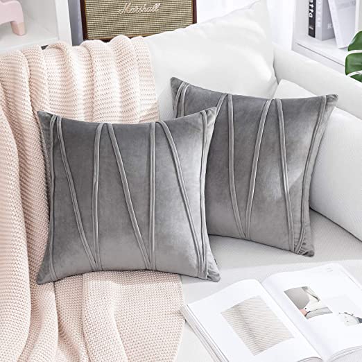 Pack of 2 Velvet Decorative Square Cushion -Grey